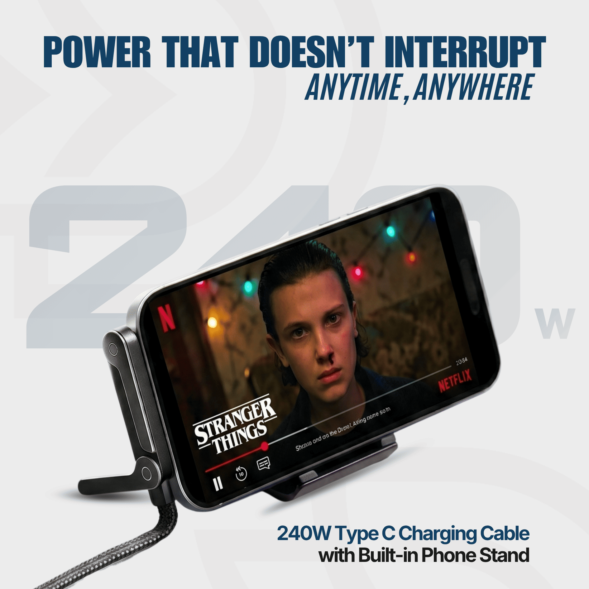 240W USB-C Cable with Foldable Phone Stand